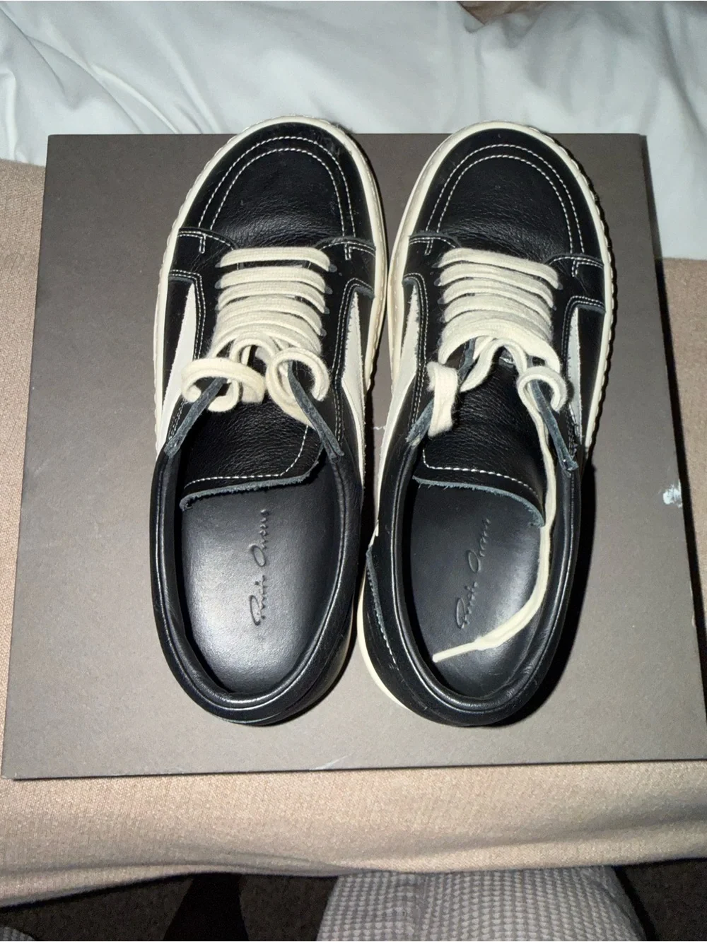Rick Owens Black and Cream Kids Sneakers with Contrast Panels size 35